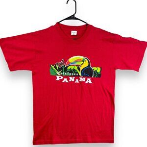 New Horizons T-Shirt Adult Size Medium Red Panama Graphic Rainforest Toucan